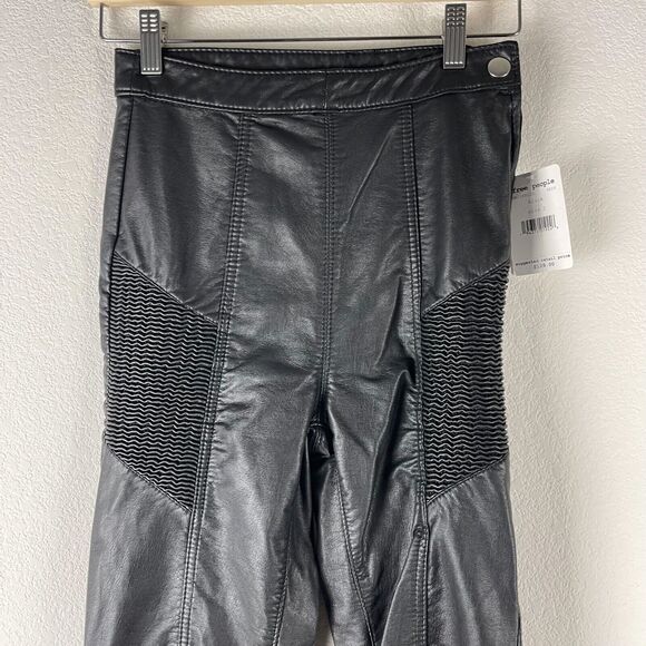 Free People Kaelin Moto Skinny Pant Womens 2 Black Faux Leather High Rise NWT - Picture 2 of 12